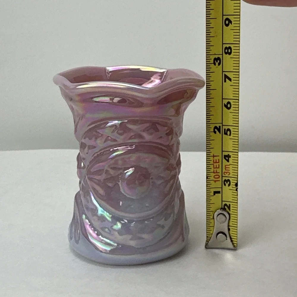 Vintage Gibson Toothpick Holder Pink Blue Glass Opalescent 1995 2.75